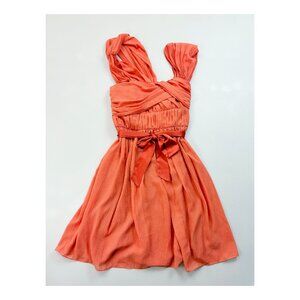BCBGeneration Grecian Twist Bodice Dress SZ 12 Coral Chiffon Coquette Regency